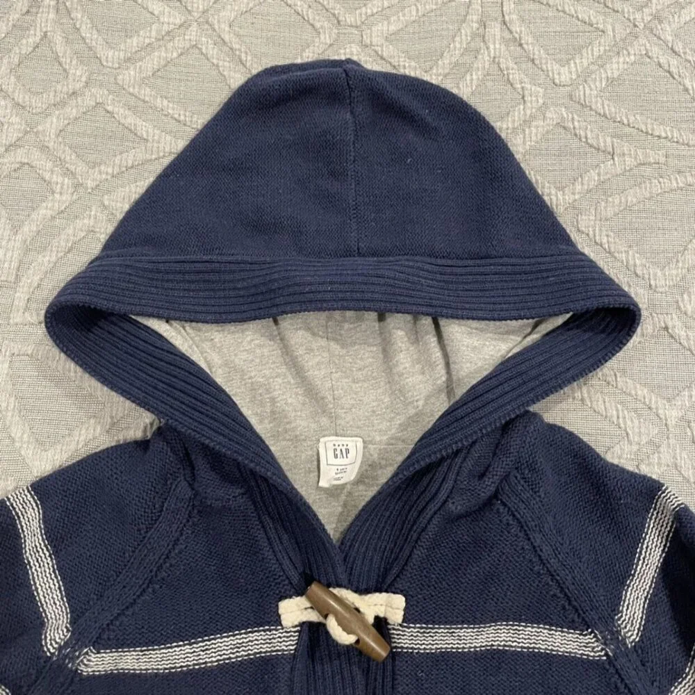 Baby Gap 4Y Navy Blue Striped Hooded Toggle Sweater